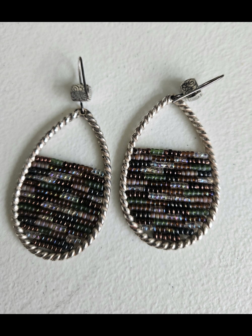 Brighton Brand Wonderland Silver And Seed Bead Drop Earrings - Picture 3 of 4